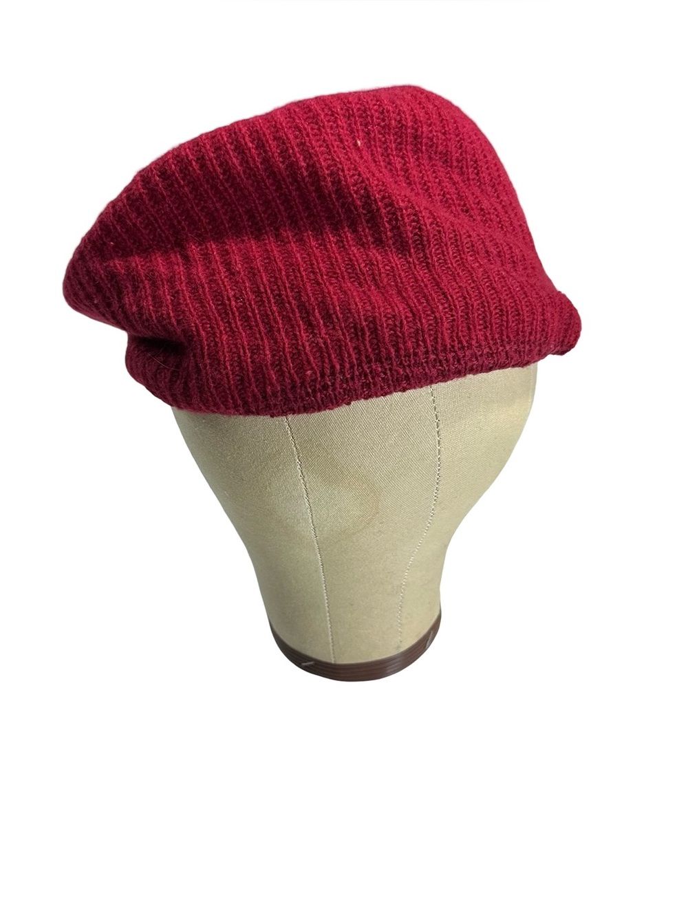Vtg Aris Angora Lambswool Knit Beret Hat Burgundy Red Slouchy Beanie Japan Cozy